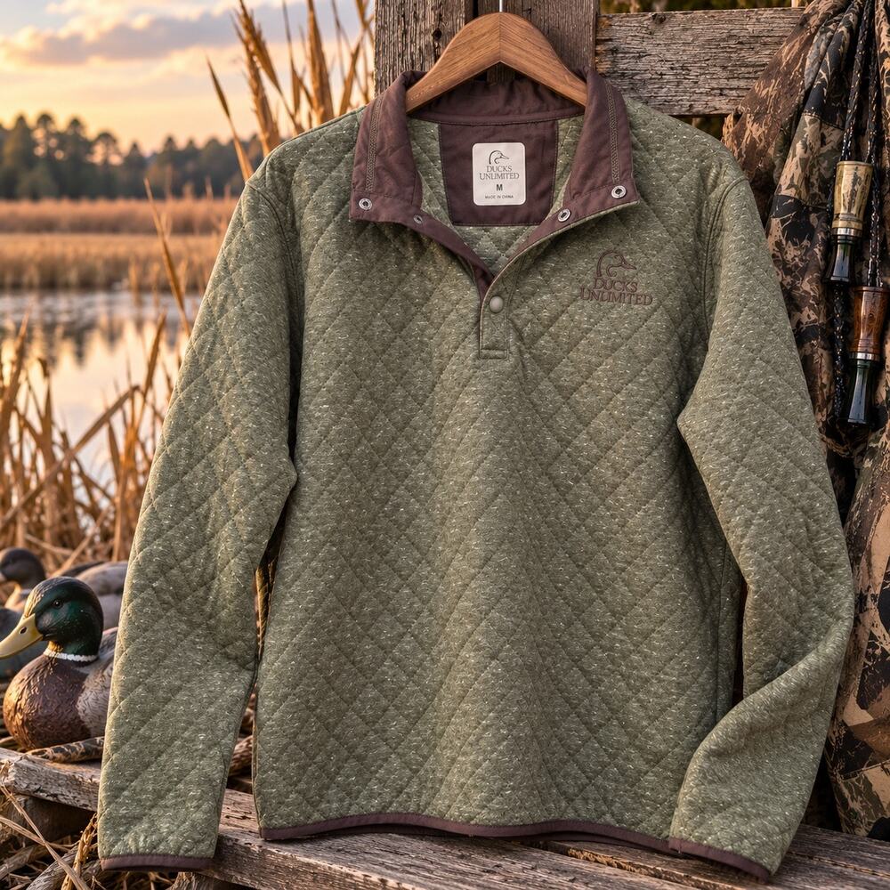 Ducks Unlimited Men’s Medium Quilted Pullover Snap Hunting Outdoor